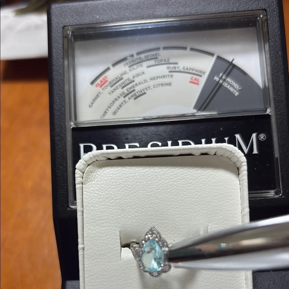 Pear Cut 1.25 tcw Genuine Aquamarine & Diamond Ring Sterling Silver Size 7